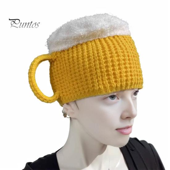 Warm Acrylic Winter Hat Funny Beer Mug Hat, Novelty Knitted Leg Warmers Playful Birthday Festival with Handles, Gloves for Adults, Men And Women
