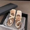 Retro flower cross strap single shoes 2025 summer shallow mouth square head ballet shoes new Chinese gentle flats