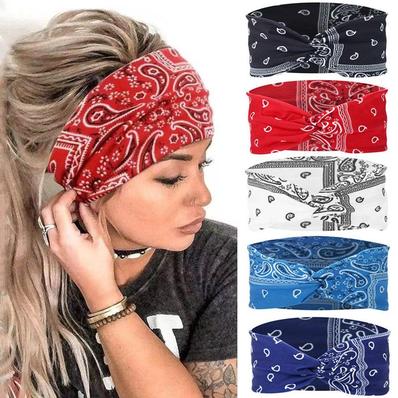 Vintage Solid Cross Wide Knotted Headbands for Women Extra Large Turban Workout Elastic Headband Fashion Yoga Hair Band Hair Accessories