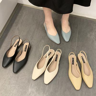 Fashion Elegant Slingback Flat Sandals Women Solid Leather Pointed Toe Shoes Summer Ladies Rear Strap Sandalias Low Heel Mary Janes 2025