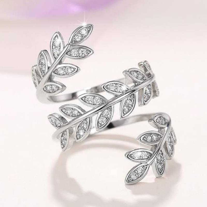 Huitan Fresh Style Women Ring Leaf Shaped Aesthetic Accessories for Wedding Party Gentle CopperColor Jewelry Inlaid Bright CZ