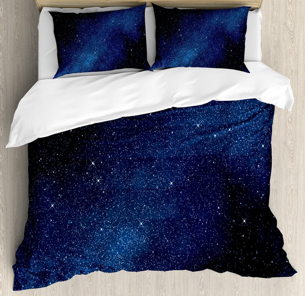Night Sky Duvet Cover Set Queen King Size Lightweight Quilt Covers Bedroom Decor Starry Design Sky Bedspread Covers No Comforter