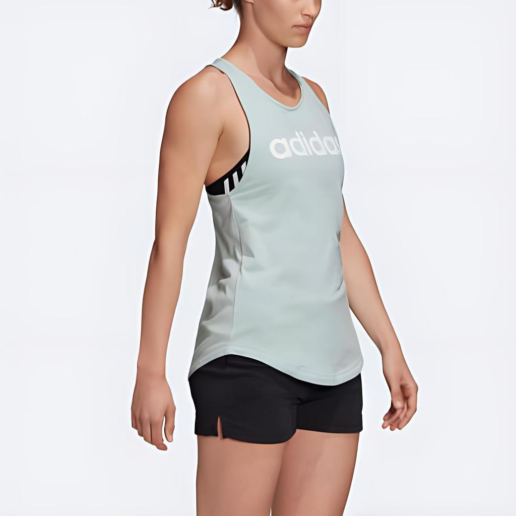Adidas Letter Logo Printed Sports Tank Top Women Tops Green FM6360