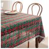 Christmas Red Grid Tablecloth White Snow Ornamental tassel Table Vintage Dining Table Cover For kitchen Party Birthday Decor