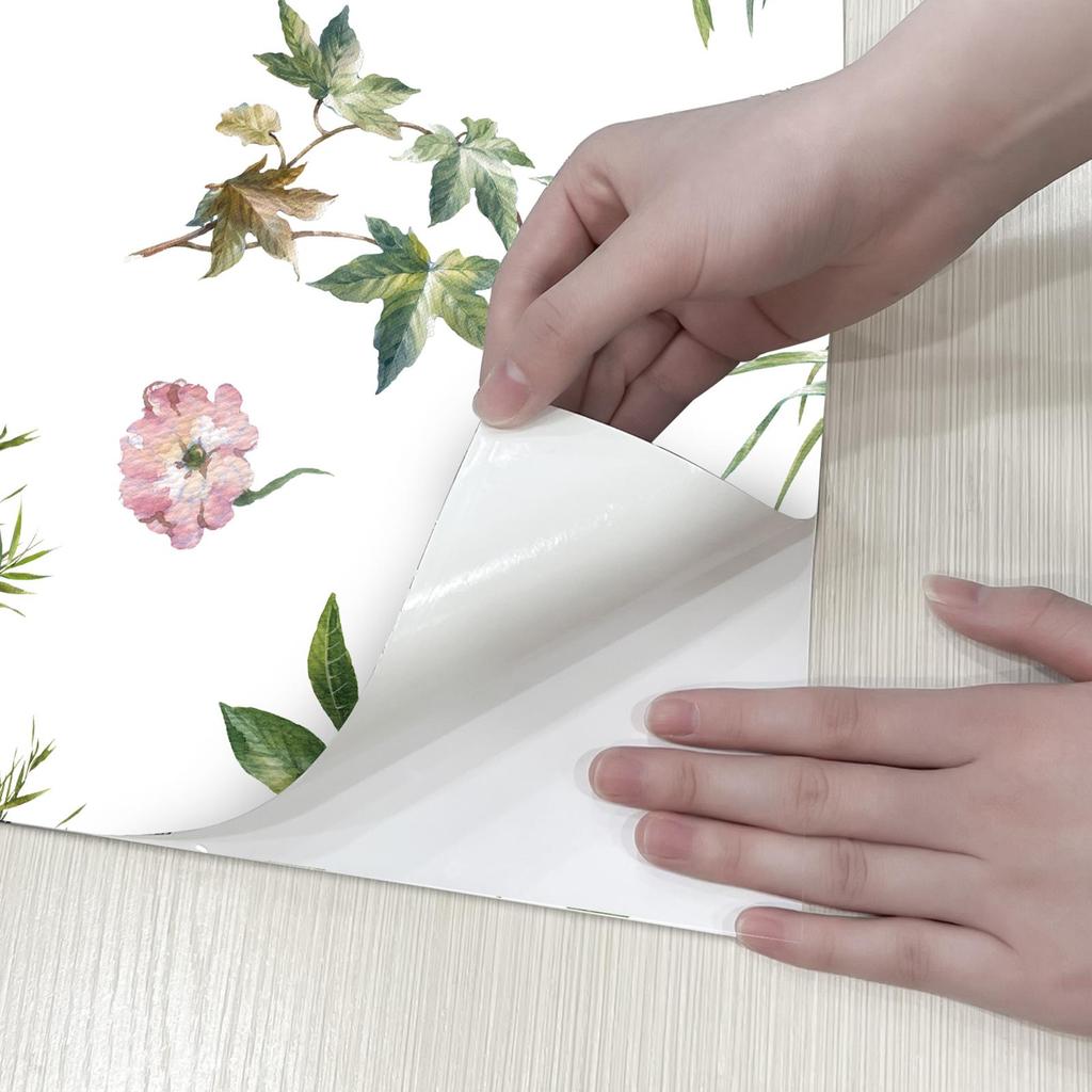 White Fresh Floral Vinyl Wallpaper Flower And Leaves Peel And Stick Wallpaper Furniture Cabinet Sticker For Living Room