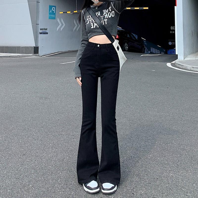 

Women s High-Waist Black Velvet Flared Jeans - Korean Style, Slim Fit, Elastic Mopping M