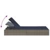 Double Sun Lounger with Cushions Grey Poly Rattan