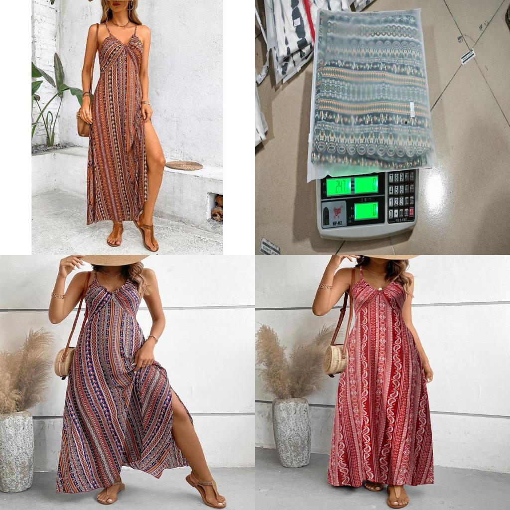 Ärmelloses Maxikleid mit Reißverschluss und Sommer-Blumenprint für Damen-Bademode