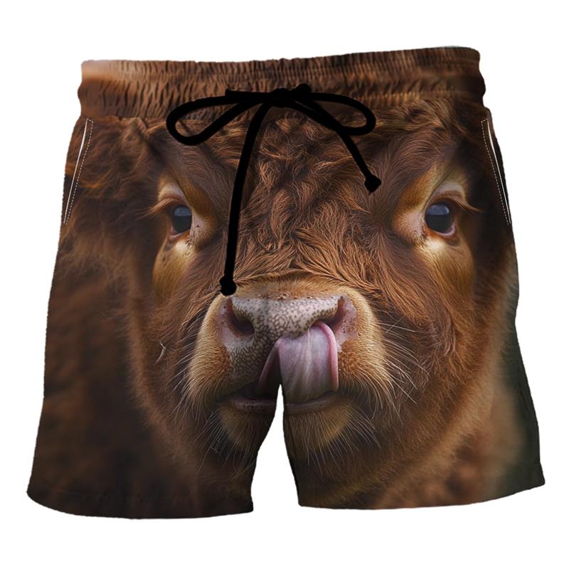 Funny Cows Pattern Beach Shorts Fashion Summer Vacation 3D Animals Printed Mens Board Shorts Casual Breathable Loose Swim Trunks