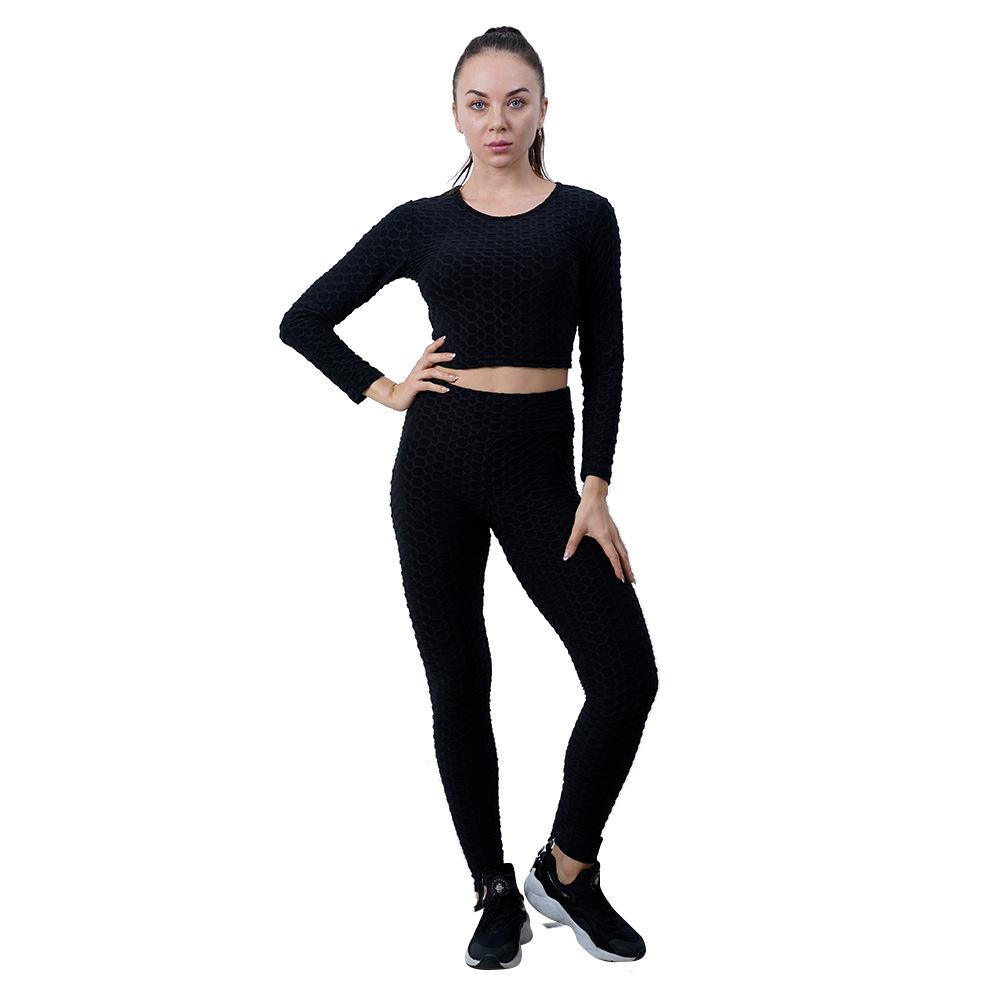 

Европейский и американский женский комплект для йоги: Фитнес-одежда с высокой талией, с эффектом пуш-ап для ягодиц, персикового цвета Medium чёрный