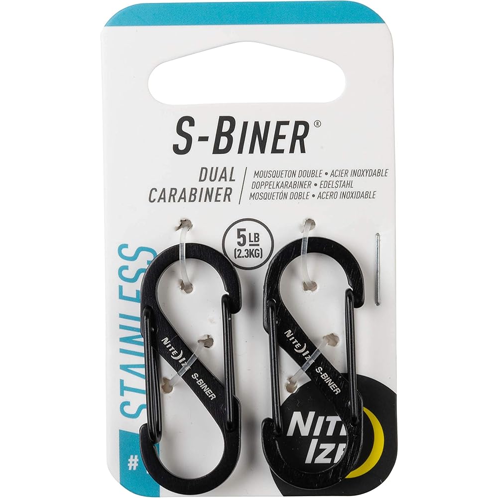 Nite Ize S-Biner Stainless Steel #1X2 Pair Black Titanium Multi-Use Carabiner Clips