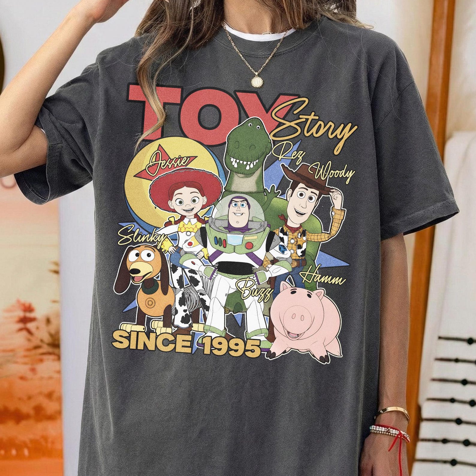 Toy Story Characters Retro Comfort Colors Tee, Woody Jessie Buzz Lightyear Shirt 4XL