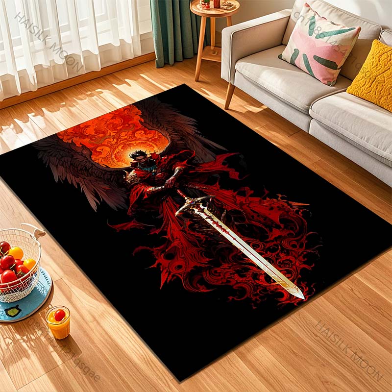 1PC Angel with sword, red cloak Print Carpet Rug for Living Room Bedroom Sofa Doormat Home Decor Non-slip Floor Mat