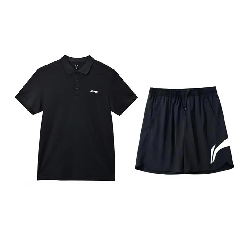 Li-Ning Plain Simple Short Sleeve Polo Shirt Breathable Lightweight Versatile Shorts Casual Sports Set Unisex Sets YPLV049-2+YKSV197-2