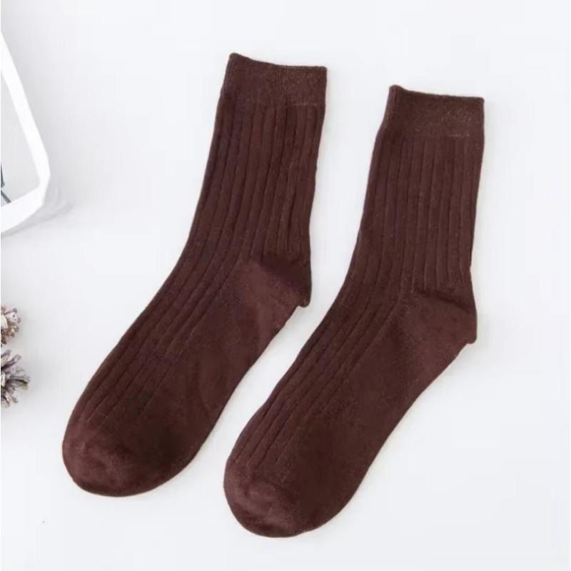 Fashion Solid Color Mens Long Socks Soft Cotton Breathable Stripe Non-slip Mid-tube Sock School Uniform Daily Wear Crew Socks