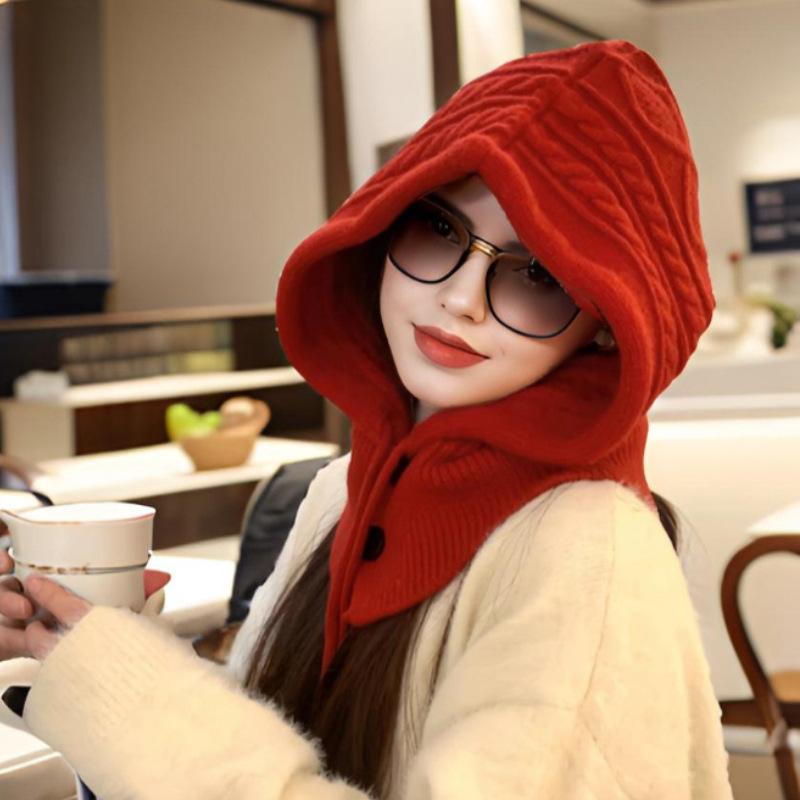 New Winter Hat for Women Korean Fashion Autumn and Winter Red Knitted Hat Fashionable and Versatile Warm Head Wool Hat Ear Protection