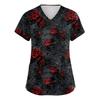 Women's V-neck Halloween Printed Short-sleeved Pocket Side-slit Protective Suit Top