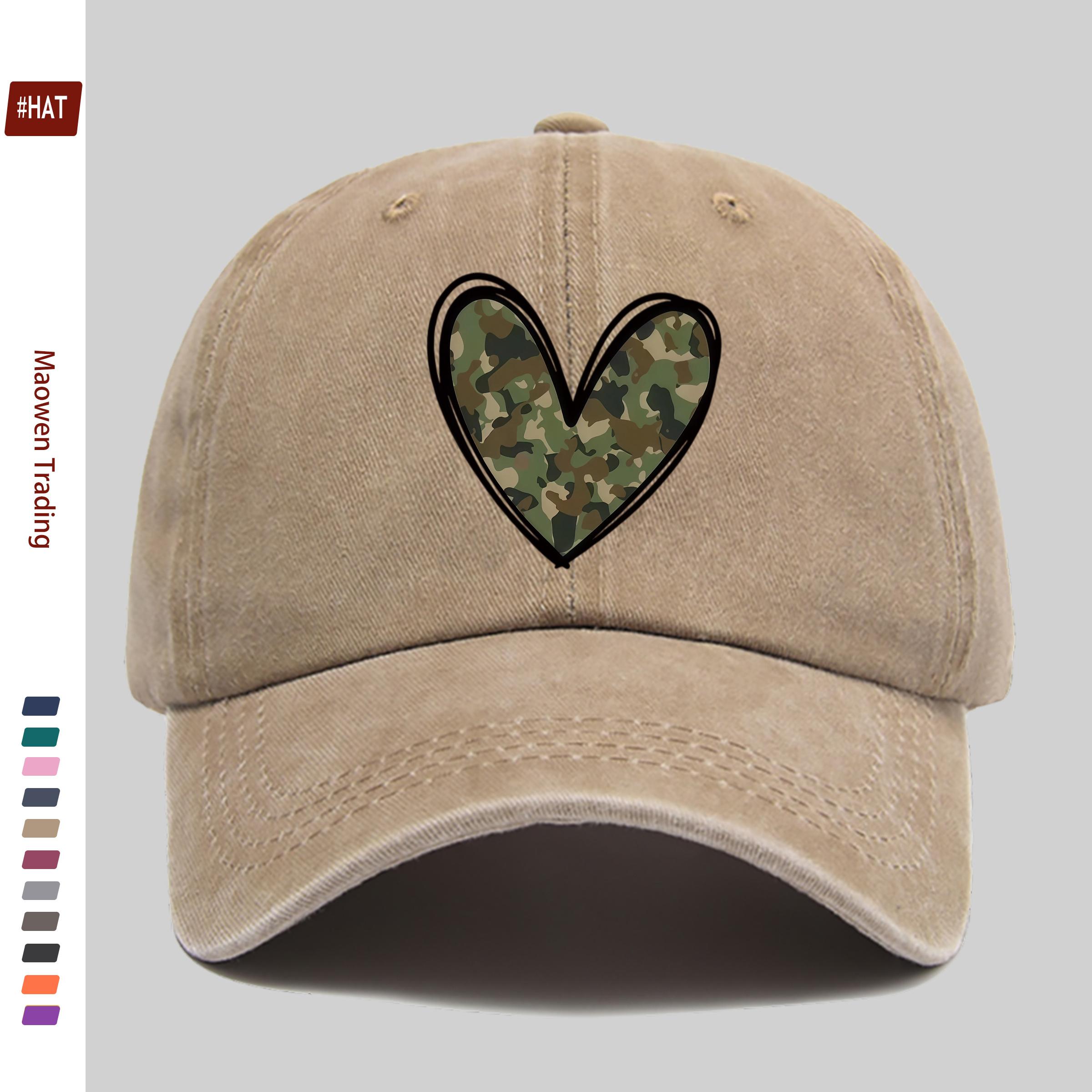 pc Unisex Camouflage Heart Pattern Printed Baseball Cap Black with Green And White Camo Heart Design Ideal Decorative Hat for 1pc