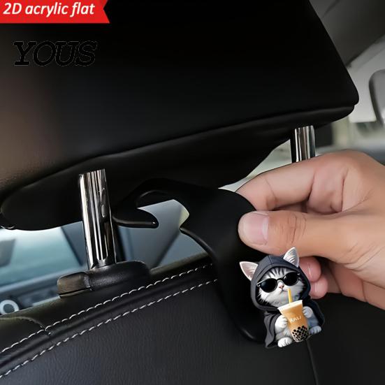 Cute Cat Dog Car Decor Seat Hook, Cartoon Cat/Dog Pattern Decor, Durable Load Bearing Acrylic Storage Accessories Headrest Hanger,