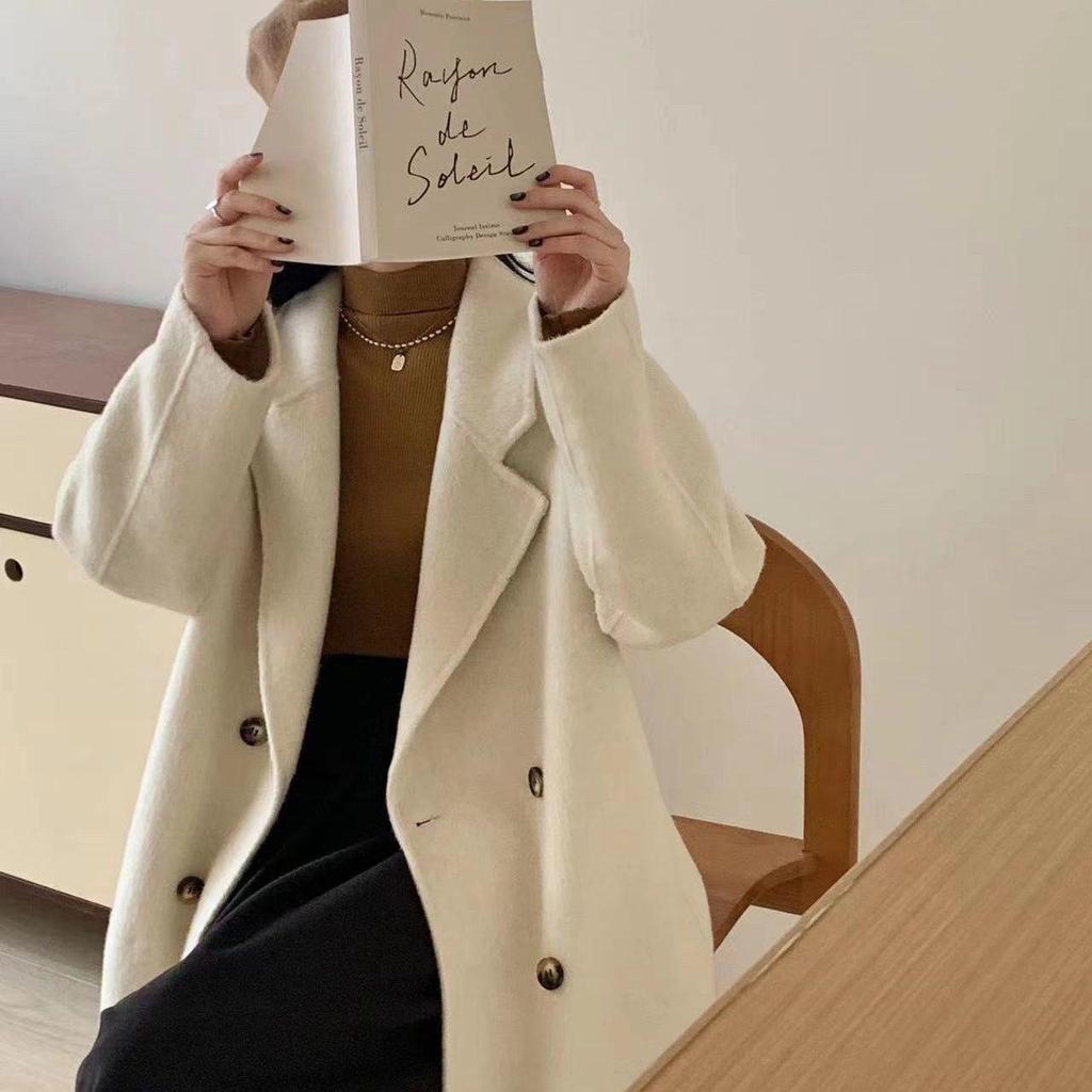 Women's Korean Style Double-Sided Wool Coat - Fashionable, Loose, Slimming, Versatile, Mid-Length, Lazy Style