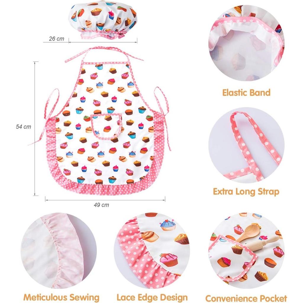 Cooking Set Children's Cute Baking Set Kitchen Toy Set Accessories Apron with Chef Hat Oven Gloves Pot Holder Cookie Cutter As Children's Kitchen Gift