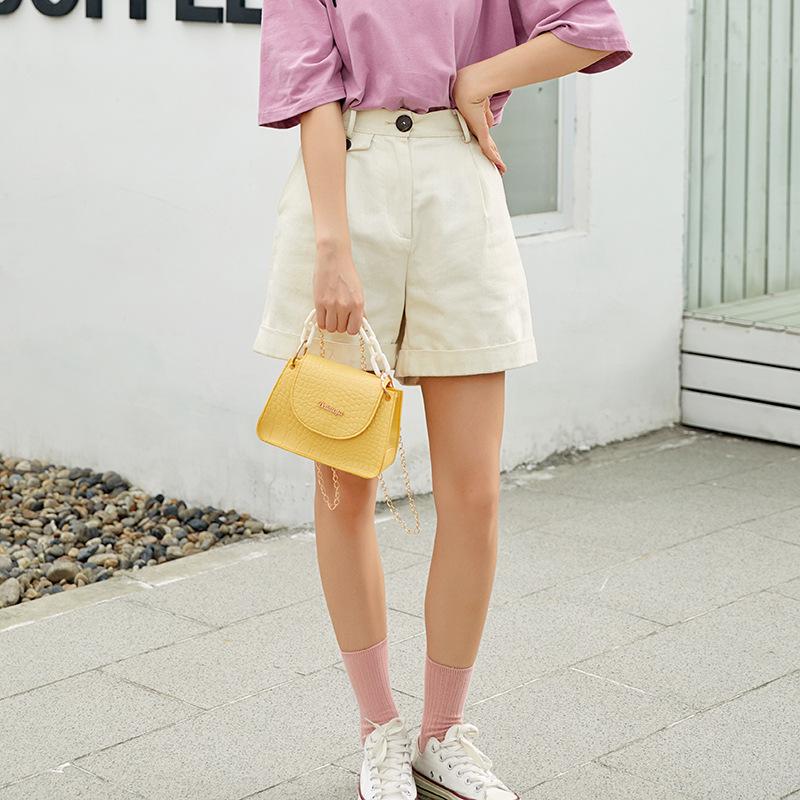 IELGY Light Fashion Women's Diagonal Chain Crocodile Pattern Yellow Square Shoulder Bag Handbag All-match Casual