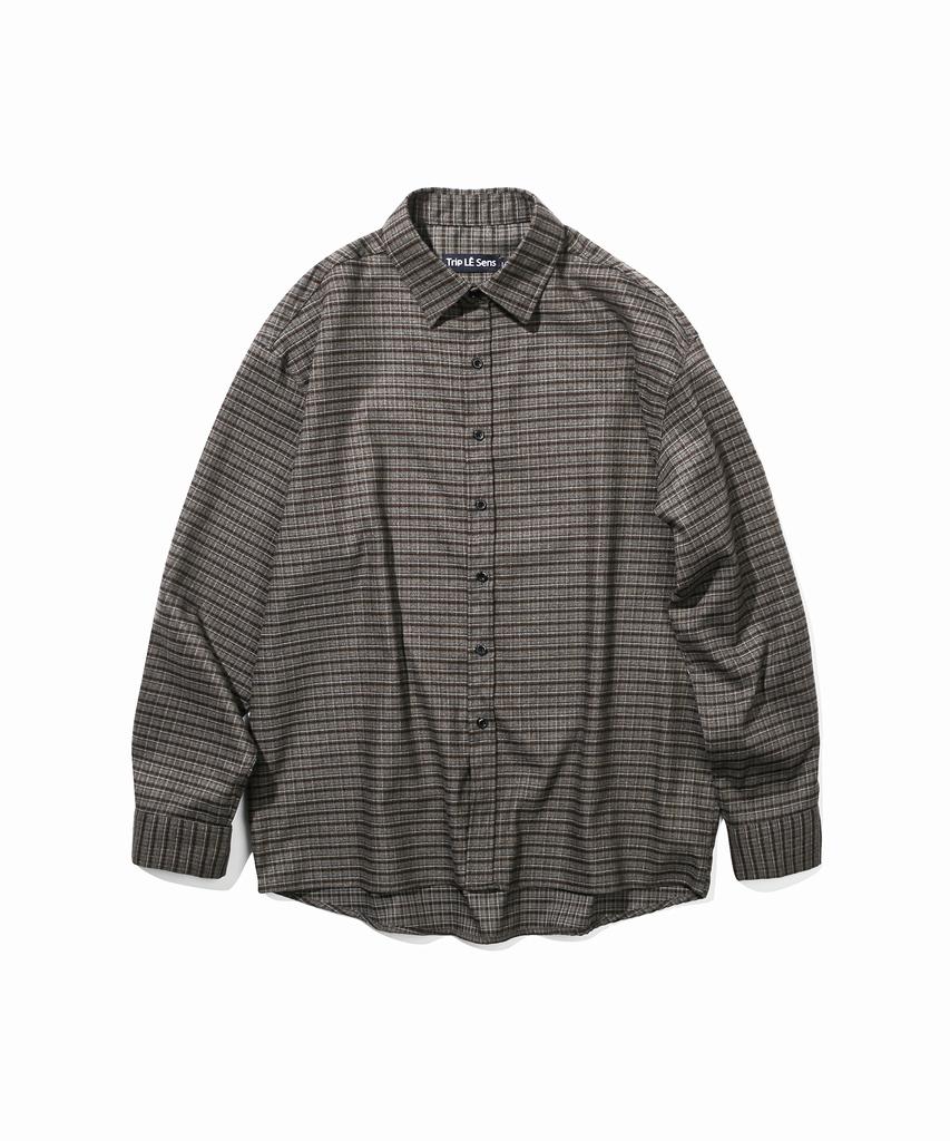 TRIP LE SENS Fine Wool Classic Check Shirt_Gray Brown