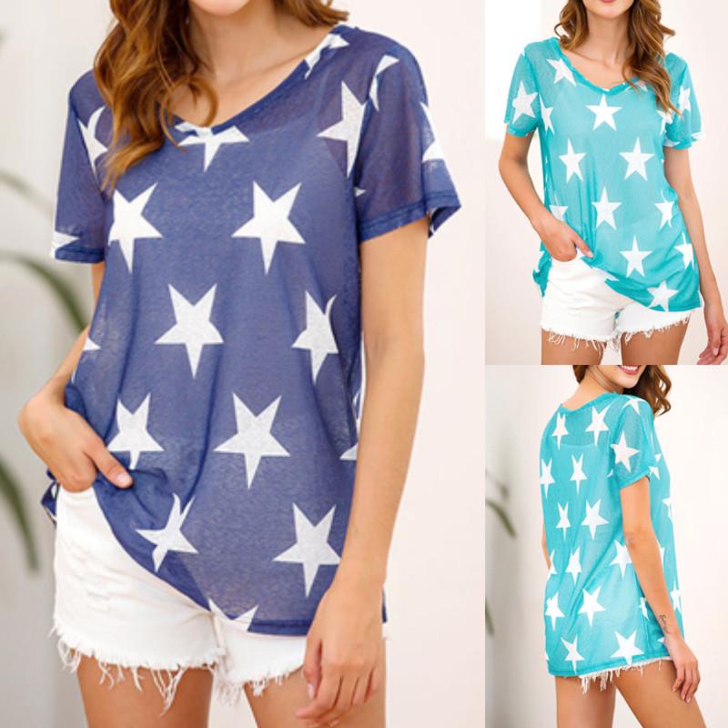 Buy Fashion Women Short Sleeve Stars Print T Shirt Casual Top Blouse at