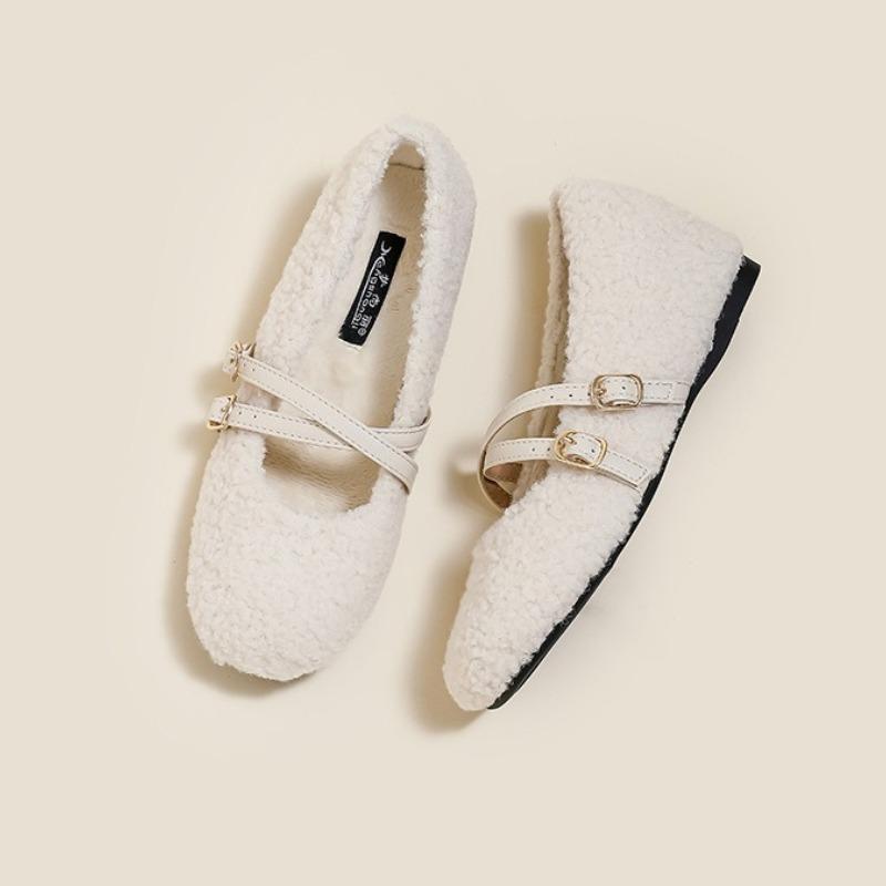 Flats Women Shoes Suede Fur Casual Sneakers Trend New Loafers 2025 Short Plush Winter Walking Buckle Woman Zapatos Mujer