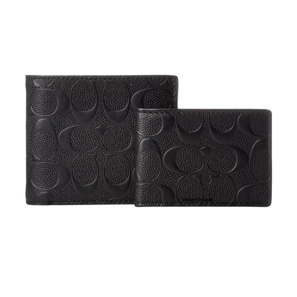 Coach Men's 3-in-One Bifold Wallet with Embossed Signature Card Case, R957 Black, Outlet