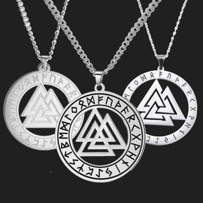 Nordic Runes Pendant Necklace for Men Valknut Vegvisir Amulet Scandinavian Viking Jewelry Gift