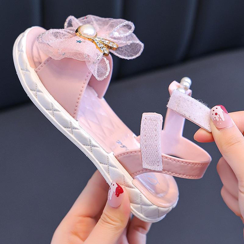 Summer Bow Beading Decoration Sandals For Girls Princess Style Children Slippers Non-slip Seabeach Flip Flops Home Kids Shoes