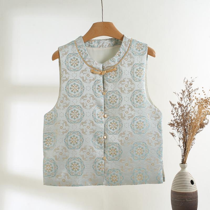 

2025 retro literary vest loose small fresh print mom on XXXL [Recommended 138-75kg]