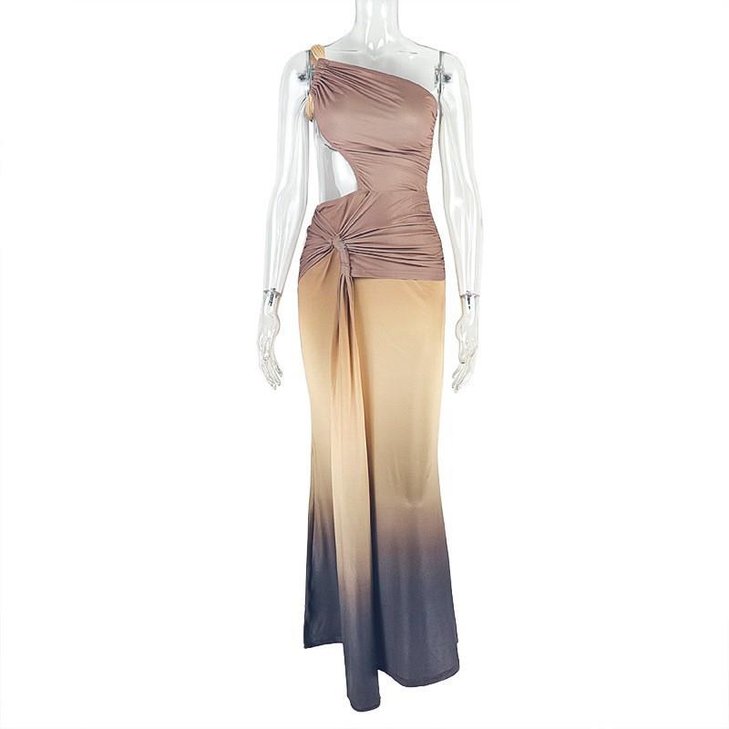 

European American Style Temperament Women s Dress Slim Gradient Color One-step Slanted Shoulders Sleeveless Strap Party S