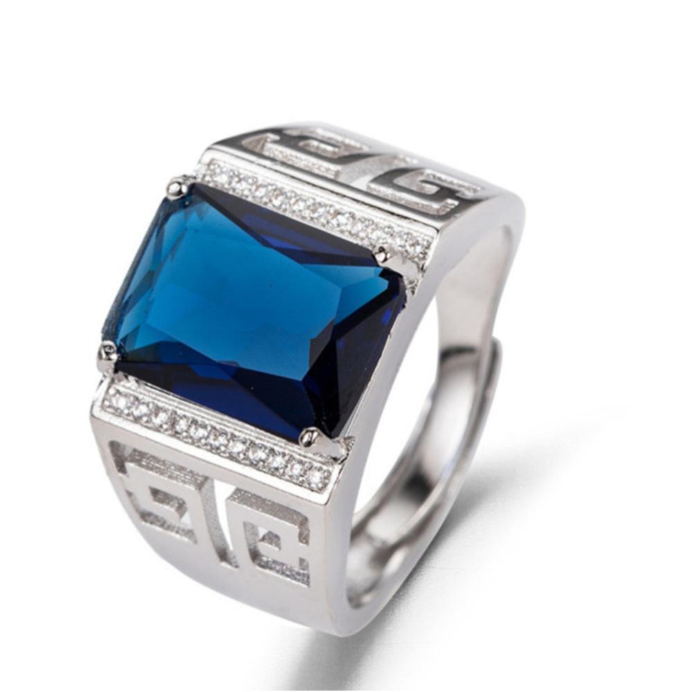 Wosikate Trendy Sapphire   Copper Wedding Jewelry Open Ring For Men Engagement Party Gift Business Ring