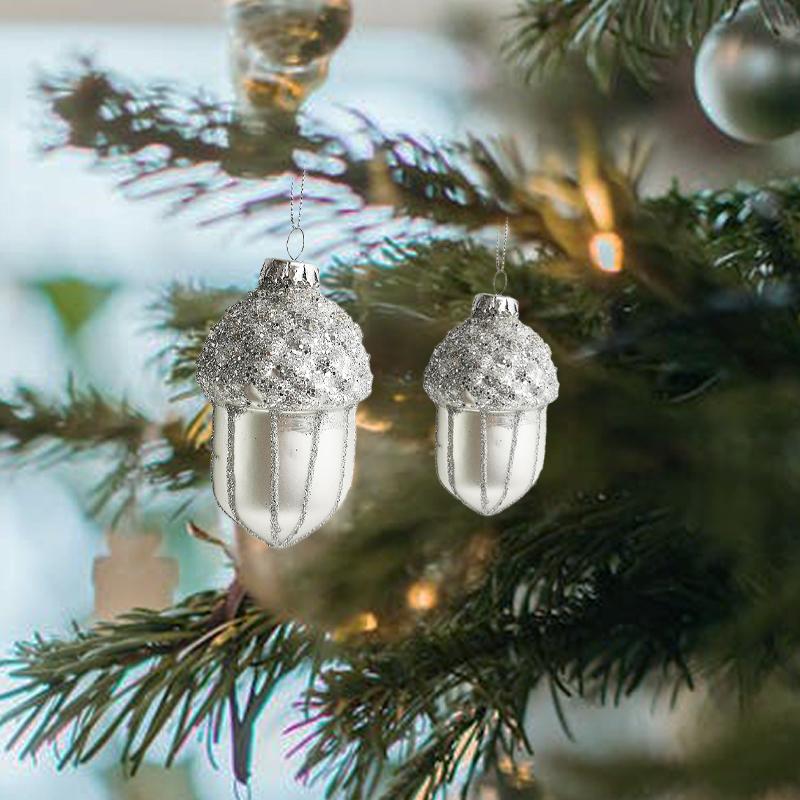 Acorns Silver Tinsel Christmas Tree Ornaments Hanging Glass Decorations Christmas Toys Xmas Gadget 2025 New Year Winter