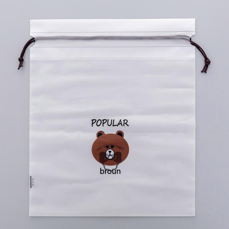 Portable Cartoon Brown Bear Printing Drawstring Bag for Travel Jewelry Earphone Cosmetic Storage