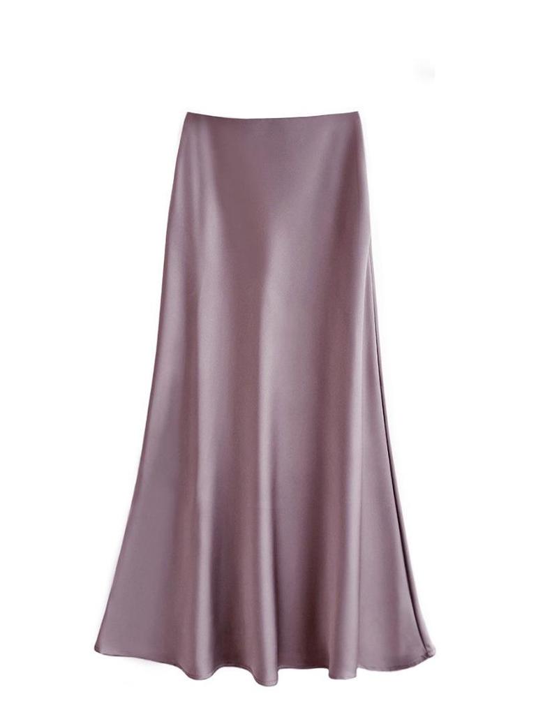 Women's French-Style Satin Midi Skirt - Light Luxury, High-Waist, Bodycon Mermaid Design for Spring and Autumn