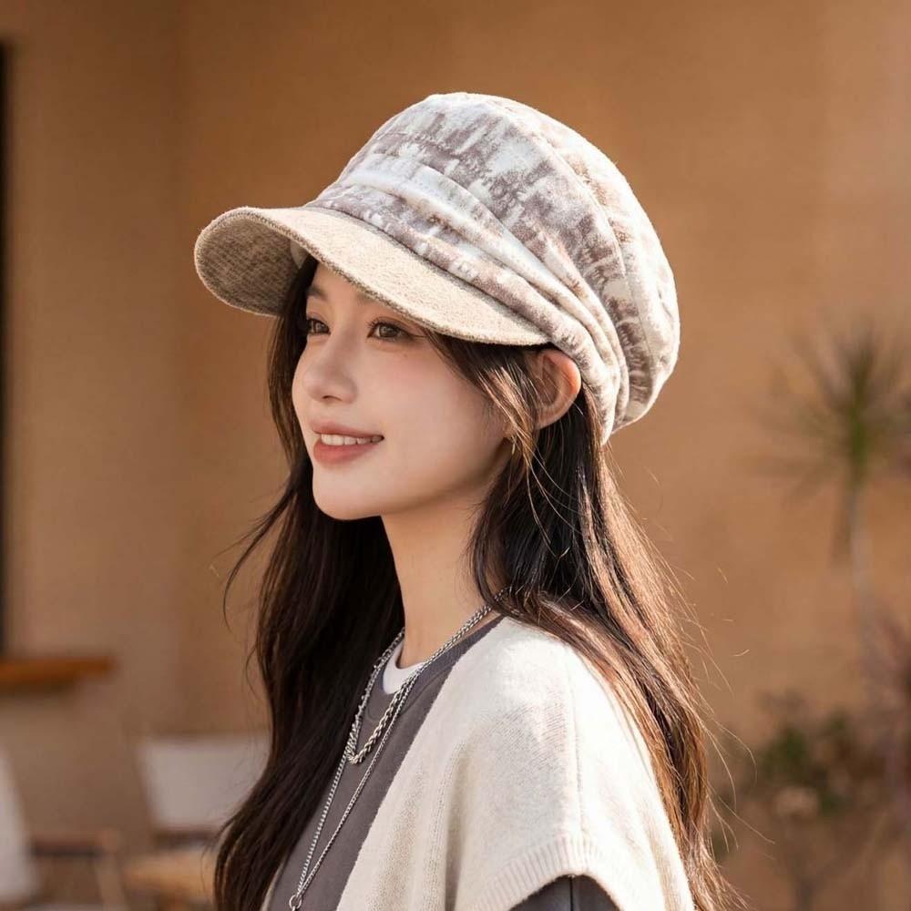 Vintage Plaid Newsboy Cap Warm Visor Beret Cap Baker Boy Hat Checked Slouchy Hat Travel