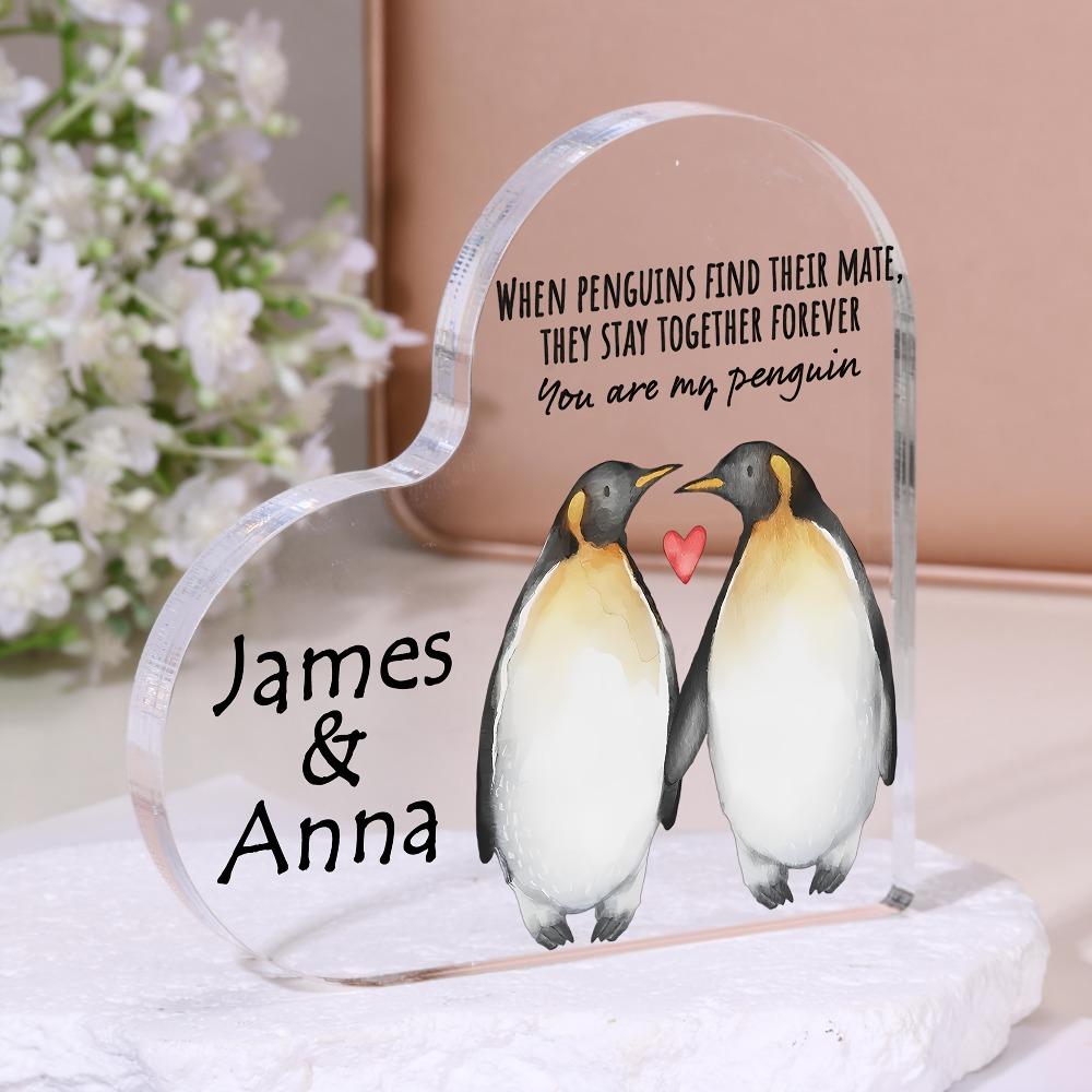 Romantic Penguin Plaque -  When Penguins Find Their Mate, They Stay Together Forever  - Perfect Wedding Anniversary, Valentine S Day, or Birthday Gift 10*10cm