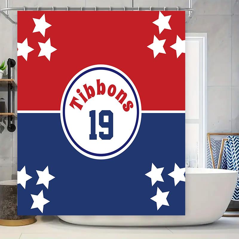 

Red and blue polyester fabric shower curtains with sports team designs for home decor bathroom accessories customizable sizes av 90x180cm