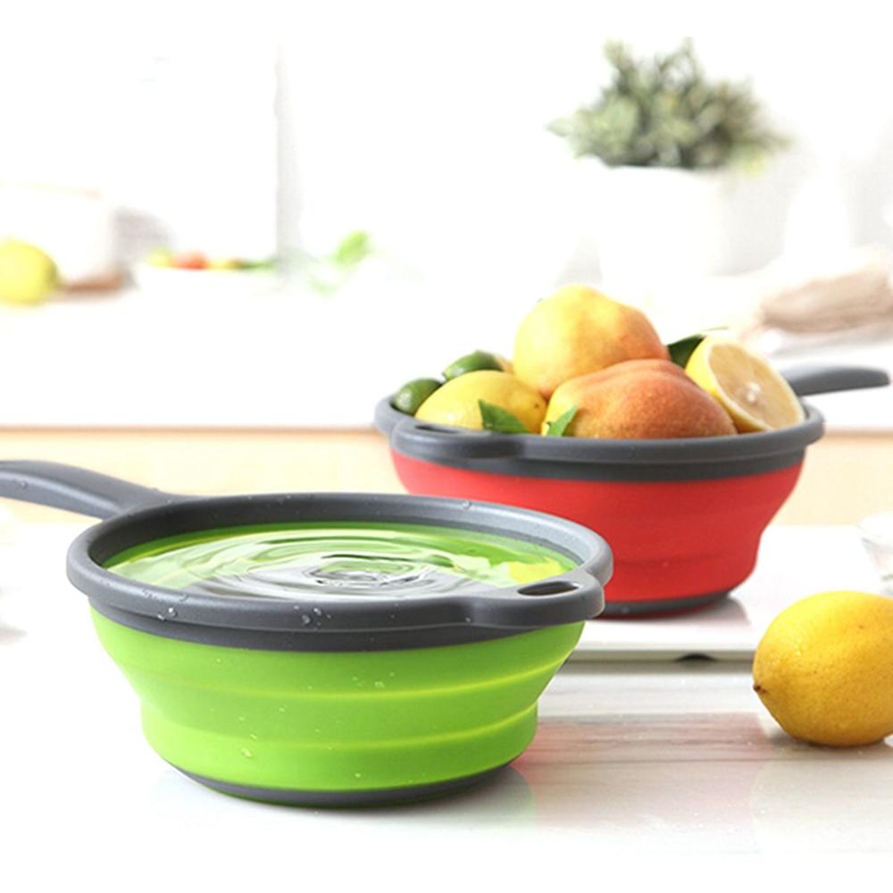 Fruit Collapsible Washing Silicone with Handle Colander Dish Draining Basket Drainer Strainer