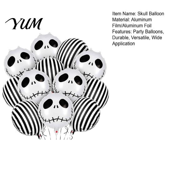 Spooky Carnival Party Favors 12PCS Halloween Skull Balloon Set, Aluminum Foil Balloons, Black And White Theme Supplies Striped Realistic Print
