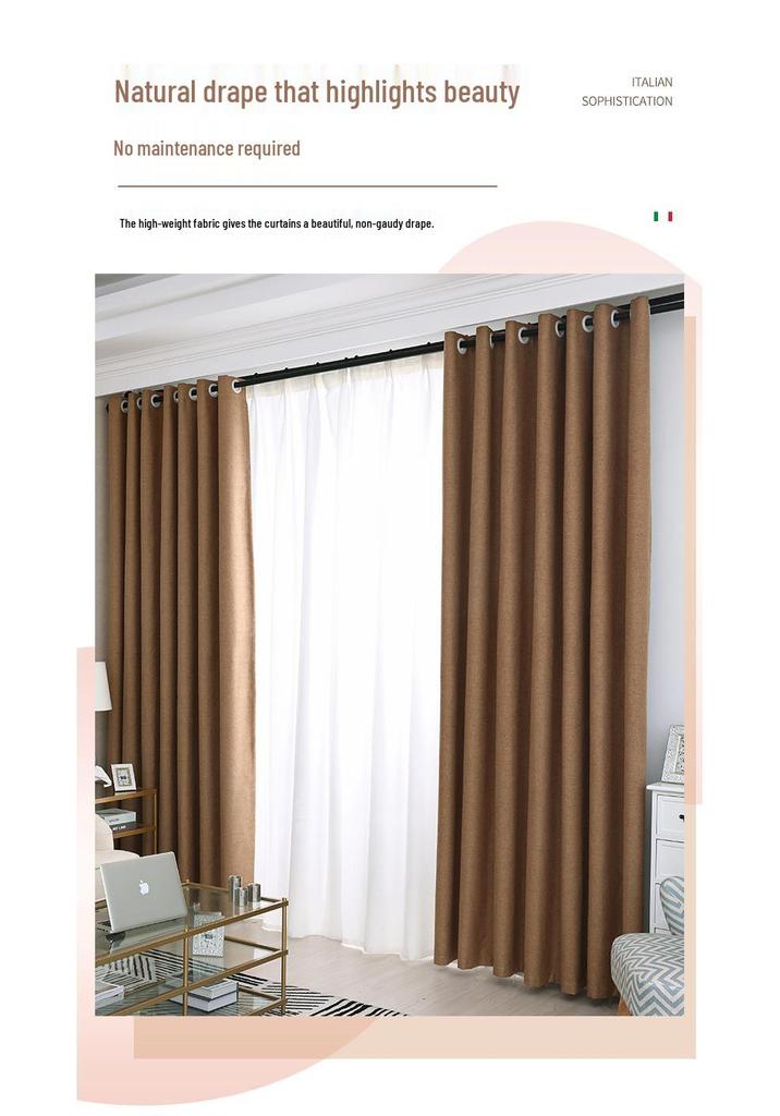 Wabi-Sabi Style Linen Blackout Curtain for Office, Living Room, Bedroom – Solid Color, Heat Insulating