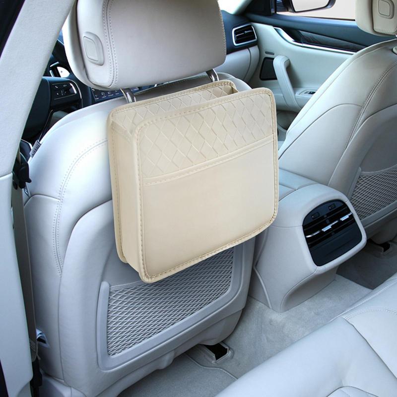 Backseat Pockets for Car Artificial Leather Car Seat Back Bag with Compartments Road Trip Must-Have Embossed Pattern Automotive