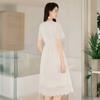 Hollow Embroidered V-neck Mid-length Dress for Women In Summer Latest Literary Style Waist-hugging and Slim White Skirt