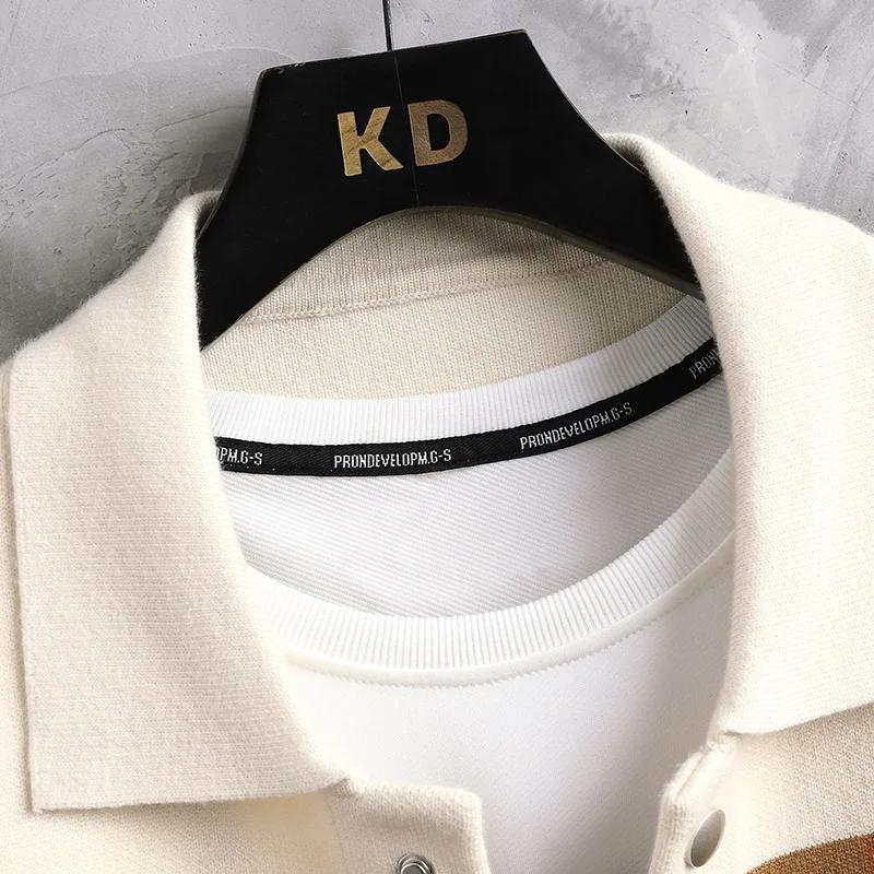 Autumn Winter Fashion Knitted Cardigan Coat Men's Matching Color Casual Loose Sweater Warm Coats Plus Size