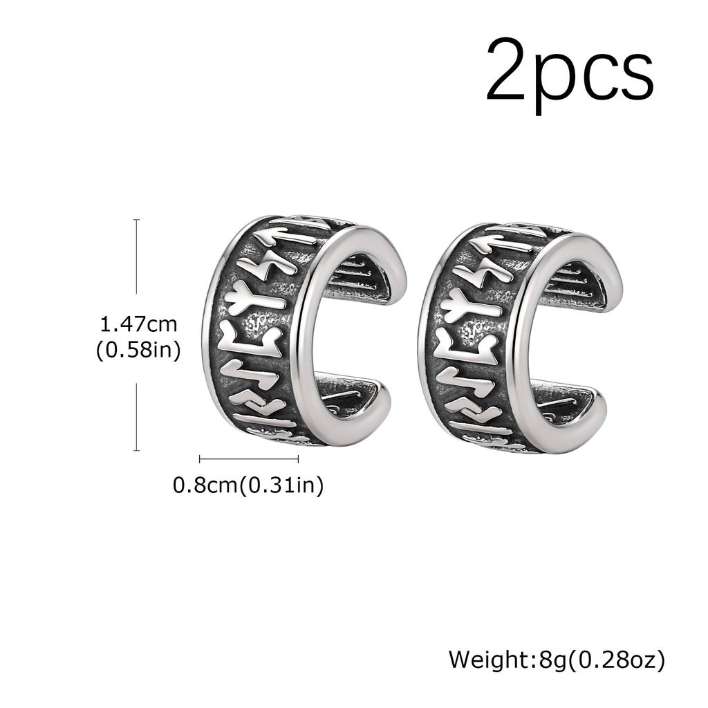 Vintage Punk Viking Clip Earrings for Men Boys,Anti Allergy Stainless Steel No Pierced Ear Bone Cuff,Birthday Father Gift