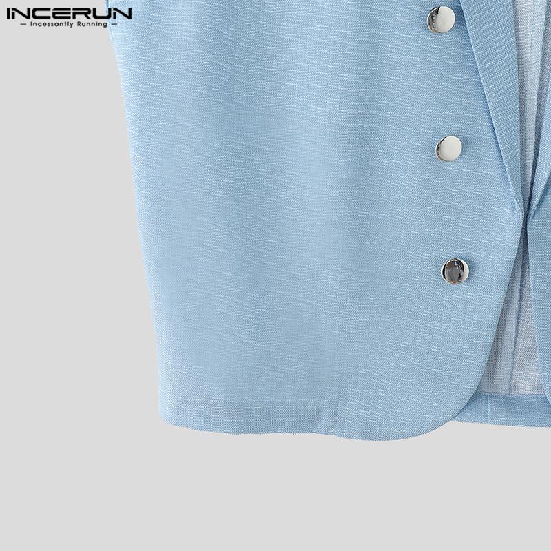 INCERUN 2PCS Two Pieces Men Sleeveless Texture Cropped Waistcoat and Long Straight Pants Sets