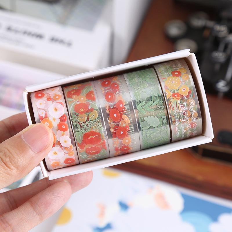 Creative Transparent PET Floral Washi Stickers Tape Gift Box for DIY and Journaling